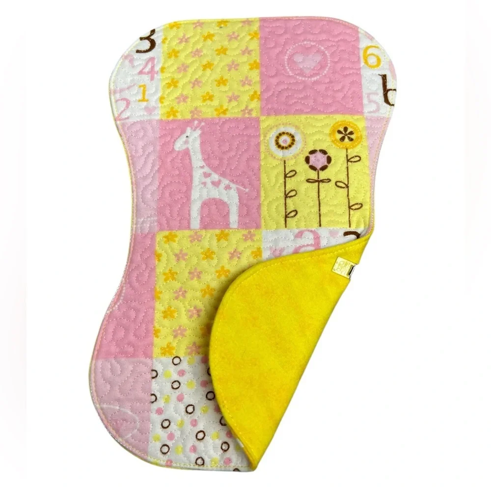 Hand Crafted Baby Burp Cloth Flannel Contoured Padded Fabric Quilted Reversible